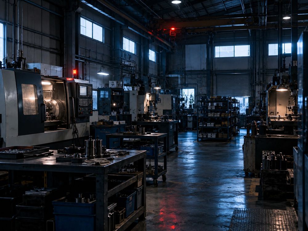 稼働している工作機械が並ぶ、中小規模の金属加工工場